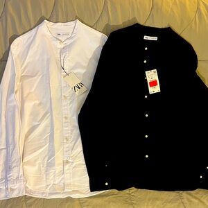 Zara Band Collar Button Down Shirts Large White and Black.